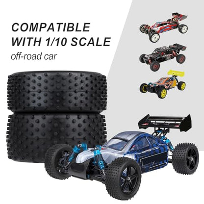 Hobbypark Pre-Glued 1/10 Buggy Wheels and Tires, Front (34mm Width) and Rear(42mm Width), Foam Inserts, 12mm Wheel Hex Hubs 4mm Axle Hole, Set of 4