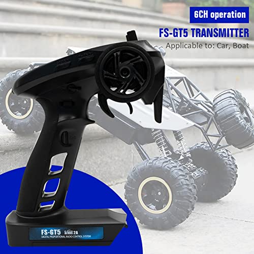 HTLNUZD Flysky FS-GT5 Radio Transmitter & FS BS6 Gyro Receiver, 6 Channels 2.4Ghz for Remote Control RC Car Crawler Boat with ABS Setting, AFHDS 2A, 4 Climbing Mode