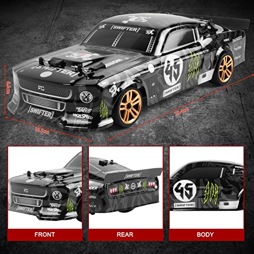 GoolRC RC Drift Car, 1:18 Scale 2.4GHz 4WD 30KM/H High Speed Remote Control Racing Car with LED Light Strip and 2 Batteries for Adults - size: 2 Batteries