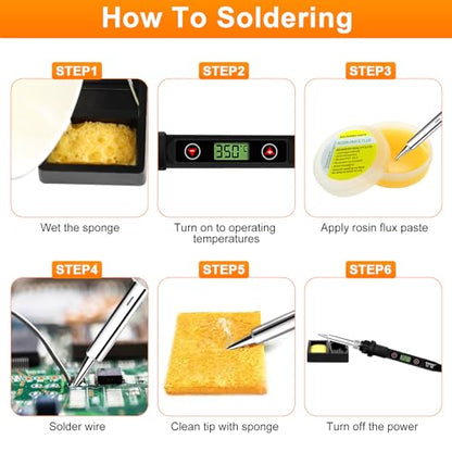 Soldering Iron Kit 80W LCD Adjustable Temperature 180-520℃ Solder Kit Electronics 13 in 1 Welding Tools with ON/OFF Switch, Solder Wire, Flux, 5 Soldering Tips, Desoldering Pump, Stand, Tweezers