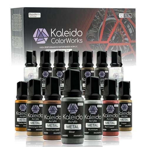 Gaahleri Kaleido Metal 12-Color Set – Water-Based Acrylic, Metallic Airbrush Paint Kit for Car Models, Gundam,Gunpla,Mecha,Pre-Thinned, High Gloss, Fast-Drying, with Thinner & Cleaner - color: 12 Metal Colors Set