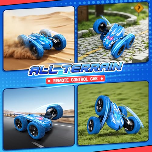 Excitobo Remote Control Car,RC Cars for 4 5 6 7 8 9 10 11 12 Year Old Boy Double Sided 360°Flip 4WD Rechargeable Drift RC Race Car Boys Toys Birthday Gifts Easter Basket Stuffers for Kids Age 4-12 - color: Blue