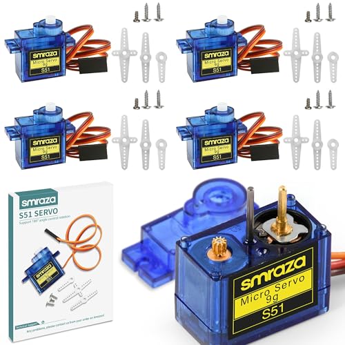Smraza 4 Pcs SG90 9G Micro Servo Motor Kit (Metal Gear) for Arduino Projects, RC Robot, Robot Arm, Helicopter, Airplane, Car and Boat Control, Mini Servo Applications - size: 4