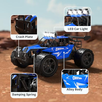 Remote Control Car Monster Truck Toys 1:16 Scale RC Car For Boys 2.4GHz High Speed 20 km/h With LED Headlights,Rechargeable RC Cars Gifts for Boys 4-7 8-12 Christmas, Beginner, Kids 6-12+(Blue) - color: Blue