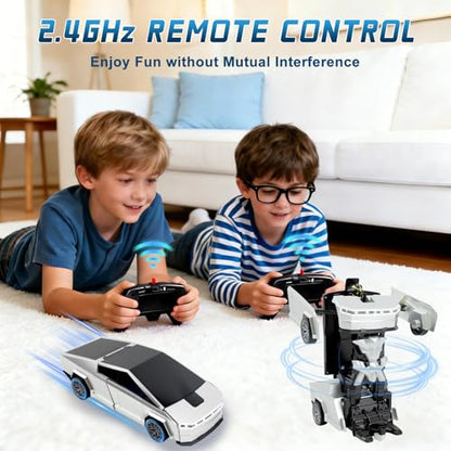 Remote Control Cyber Truck Toy for Boys, 2.4GHz RC Transform Pickup Cars Robot Toy, 1:18 Scale One-Button Deformation 360°Rotation with Lights, Gifts for Boys Age 3 4 5 6 7 8 9 10 11 12 - style: Cyber Pickup Truck