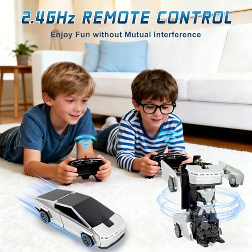 Remote Control Cyber Truck Toy for Boys, 2.4GHz RC Transform Pickup Cars Robot Toy, 1:18 Scale One-Button Deformation 360°Rotation with Lights, Gifts for Boys Age 3 4 5 6 7 8 9 10 11 12 - style: Cyber Pickup Truck