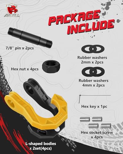 3/4" D Ring Separate Shackles, 52,910lbs Break Strength Easy Open Towing Winch Shackles, Heavy Duty Shackles with 7/8" Screw Pin for Tow Strap Winch Off Road Vehicle Recovery (BlackYellow) - color: BlackYellow