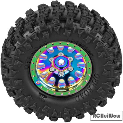 1.3 Beadlock Wheels 1.3 Beadlock Tires 1.3" RC Wheel and Tires Set for 1/18 TRX4M 1/24 SCX24 RC Crawler Car,Alloy Aluminium 1.3 RC Wheel Rims Super Large Soft Tires,4pcs,Rainbow - color: Rainbow(4pcs)