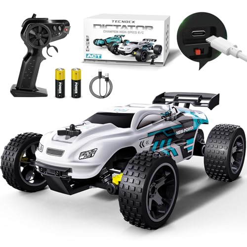 Tecnock RC Cars Remote Control Car for Kids, 1:18 Scale 20 KM/H 2WD Offroad Buggy, 2.4GHz RC Racing Car with USB-C Easy Charging & 50 Mins Playtime, Toys Gifts for Boys & Girls - color: White