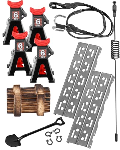 RC Crawler Accessories Roof Simulation for 1/18 1/24 RC Crawler Trx4m SCX24,Antenna/Jack Stands/Shackles/Shovel/Box/Metal Perforated Plates/Tow Rope,Black - color: Black(1set)