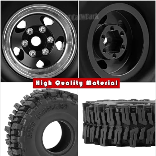 1.0 Beadlock Wheels and Tires for RC Crawler Car 1/18 TRX4M,1/24 SCX24,RC Off Road Buggy Rally Truck Wheels and Tires,RC Aluminium 1.0 in Rims and Rubber Tires w/Sponge,Black - color: Black - (1.0 in Beadlock Wheels)