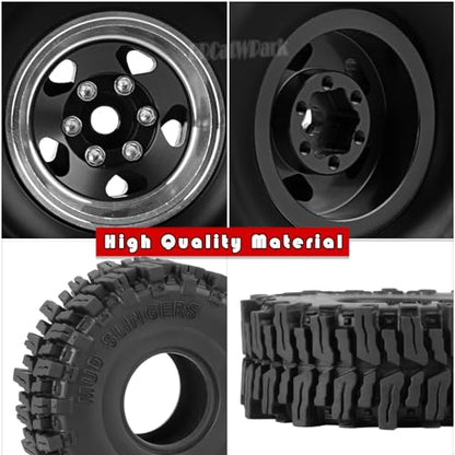 1.0 Beadlock Wheels and Tires for RC Crawler Car 1/18 TRX4M,1/24 SCX24,RC Off Road Buggy Rally Truck Wheels and Tires,RC Aluminium 1.0 in Rims and Rubber Tires w/Sponge,Black - color: Black - (1.0 in Beadlock Wheels)