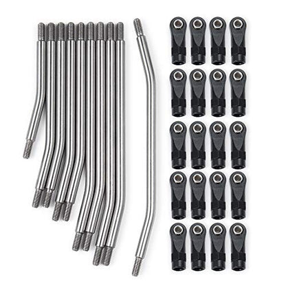 QUE-T 10pcs 324mm Wheelbase Steering Pull Rod Link Linkage for 1/10 SCX10 | Stainless Steel