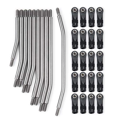 QUE-T 10pcs 324mm Wheelbase Steering Pull Rod Link Linkage for 1/10 SCX10 | Stainless Steel