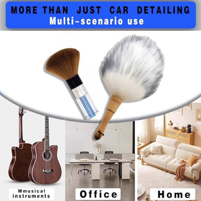 Car Interior Dusting Brush Auto Dust Sweeping Soft Bristles Detail Brush Dashboard Mini Duster Interior Cleaning Brush Tool for Car Seat,Vent,Dash Microfiber Detailing Brushes Supplies 2PCS - color: Style 3 (Blue Medium Brush + Wool Duster)