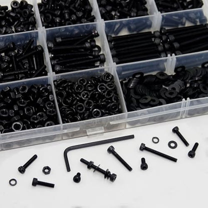 1140PCS M3 Screws Assortment Kit, M3x5/6/8/10/12/14/20/25 mm Hex Socket Head Bolts, Nuts & Washers Assorted Set - 12.9 Alloy Steel Black Zinc Plated M3 Screw for 3D Printer,DIY - size: M3x5/6/8/10/12/14/20/25-1140Pcs