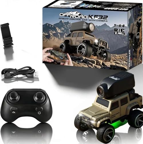 1:64 Scale 4WD Alloy Mini RC Crawler Car with FPV Camera, 2.4GHz RTR Off-Road Mini Desktop RC Drift Car with LED Lights, Adjustable Speed Dual Mode, Model Vehicle Toy Gift for Adults Kids - color: Yellow