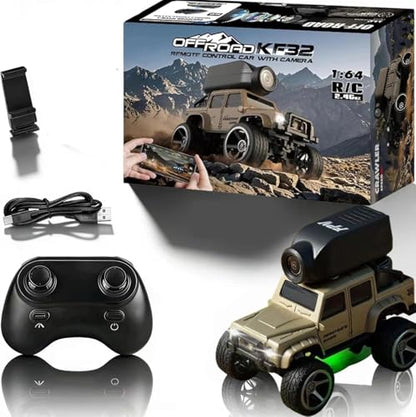 1:64 Scale 4WD Alloy Mini RC Crawler Car with FPV Camera, 2.4GHz RTR Off-Road Mini Desktop RC Drift Car with LED Lights, Adjustable Speed Dual Mode, Model Vehicle Toy Gift for Adults Kids - color: Yellow