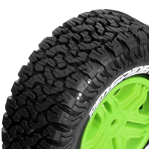 1/10 RC Short Course Truck Plastic Wheels 12mm Hex and Tires OD 4.41" 5-Spok Off Road Tyres for 1:10 Scale Truck Car TRAXXAS Slash 4X4 2WD ARRMA SENTON 3S Losi Redcat Rc4wd 4PCS (Green) - color: Green