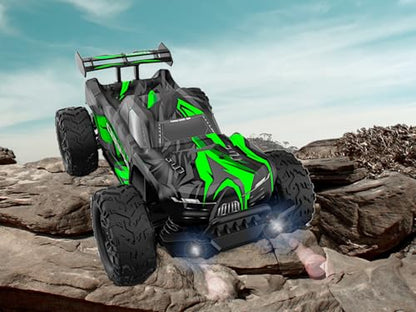 POCO DIVO 4WD Monster Truggy, 1/16 Ferocious RC Truck, 30kmph Radio Remote Control Racing Speed Sports Car, 4x4 Offroad Metal Gear Buggy, 12” Large All Terrain LED Vehicle with Rear Wing Spoilers