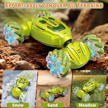 Gesture Sensing RC Stunt Car, Remote Control Car Christmas Birthday Gifts for Kids Age 6-12, 2.4Ghz Hand Controlled Twist Cars, 360° Rotating Off Road Car Toy for Boys Girls Age 6 7 8 9 10 11+(Green) - color: Green