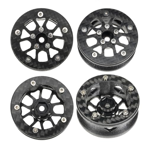1.6" (40.6mm) Super Wheels, Carbon fibre Beadlock Wheel fit for SCX24 TRX4M FCX24 FCX24M CR18P 1/24 1/18 RC Crawlers Upgrade, Style D, Standard - color: Black, size: Style D