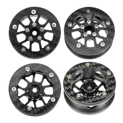 1.6" (40.6mm) Super Wheels, Carbon fibre Beadlock Wheel fit for SCX24 TRX4M FCX24 FCX24M CR18P 1/24 1/18 RC Crawlers Upgrade, Style D, Standard - color: Black, size: Style D