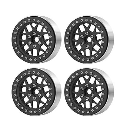 MORLORDY 4PCS RC 2.2 Beadlock Wheels Aluminum Alloy 2.2 inch Wheel Hubs Rims For 1/10 Scale RC Crawler Car SCX10 SCX10 II 90046 SCX10 III AXI03007 D90 TRX4 CC01 Upgrades - Black - color: Black