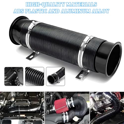 3" Car Turbine Intake Pipe, Adjustable Flexible Aluminum Vehicle Cold Air Intake Tube, Automotive Ducting Turbo Inlet Tube Pipe, Universal for SUV Automobile Truck (Black) - color: Black