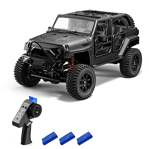 GoolRC RC Crawler, 1:12 Scale 4WD Remote Control Car, Off-Road Truck with Lights, 2.4Ghz RC Rock Crawler 4x4 All Terrain RC Car with 3 Battery - color: Black, size: 3 Battery