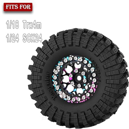 RC 1.3 Beadlock Wheel Tires Set (4PCS) for 1/24 SCX24 1/18 TRX4M RC Crawler Car,Aluminum 1.3 Beadlock Wheels and Tires,Wheel Rim & Wheels Tire,Colorful - color: Colorful- (Rc Wheels Tires)