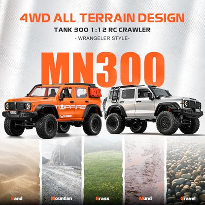 ARRIS MN300 1/12 RC Rock Crawler 4WD 2-Speed Wrangler Truck RTR | Openable Doors, LED Lights, Full Proportional Control, Excellent Climbing Ability - color: Gray