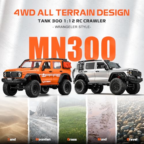 ARRIS MN300 1/12 RC Rock Crawler 4WD 2-Speed Wrangler Truck RTR | Openable Doors, LED Lights, Full Proportional Control, Excellent Climbing Ability - color: Orange