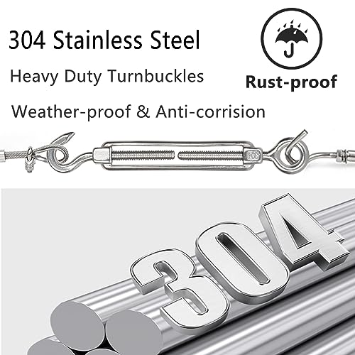 Acrux7 10 PCS M6 Turnbuckle Hook and Eye 304 Stainless Steel Turn Buckles Heavy Duty Adjustable Wire Tensioner Cable Turnbuckle Kit for 1/8 1/4 Inch Cables Wires, Rope Tension, Sun Shade Sail, Cmaper