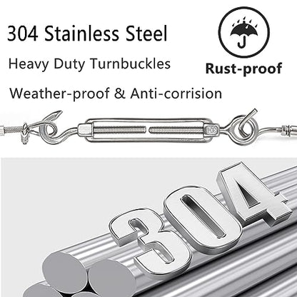 Acrux7 10 PCS M6 Turnbuckle Hook and Eye 304 Stainless Steel Turn Buckles Heavy Duty Adjustable Wire Tensioner Cable Turnbuckle Kit for 1/8 1/4 Inch Cables Wires, Rope Tension, Sun Shade Sail, Cmaper
