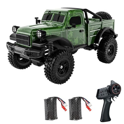 D883 RC Crawler Pickup Truck, 1:18 Scale Remote Control Car, 4WD Off-Road RC Rock Crawler with LED Lights and 2 Rechargeable Batteries for Adults (Green) - color: Green