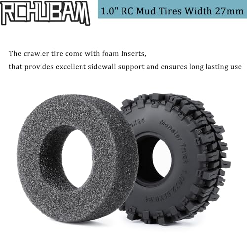 RCHUBAM 4Pcs 1.0" Rubber Tires for 1/18 TRX4M & Redcat Ascent-18 | 1.0" Tire,OD 64mm, W 27mm, ID 24mm
