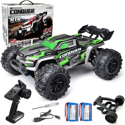 RC Cars 1:16 Scale Remote Control Car 50 KMH High Speed Fast 4WD RC Truck for Kids Adult Boys Toys 2.4 GHz All Terrains RC Buggy Off-Road Drift RC Monster Trucks with 2 Batteries (Green) - color: 140-green-2
