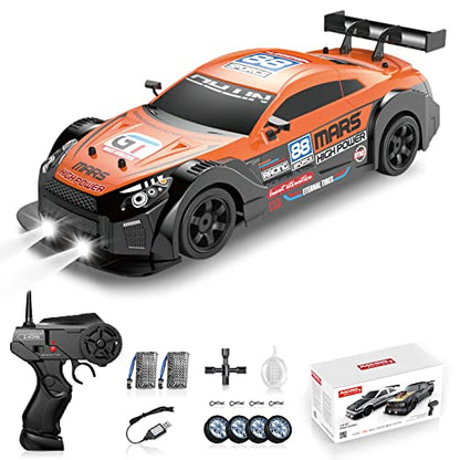 RC Drift Car 2.4GHz 1:16 Scale 4WD High Speed Remote Control Cars Vehicle with LED Lights Two Batteries and Drifting Tires Racing Sport Toy Cars for Adults Boys Girls Kids - color: Orange