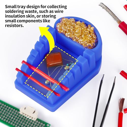 YIHUA S200 Blue Heat-Resistant Silicone Soldering Wire Holder with Brass Wool Cleaner, 6 Grooves, Storage Tray, Helping Hands Soldering Wire Welding Fixture, Compatible Diameter 32-7AWG - color: Blue