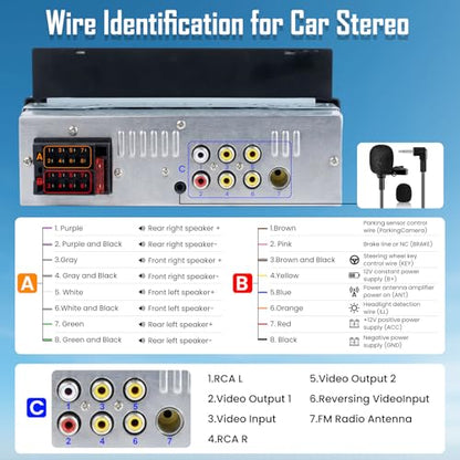 Car Radio 1 DIN 6.86 Inch, Wireless CarPlay Android Auto Car Stereo, Bluetooth Hands-Free, FM Radio, Steering Wheel Control, MirrorLink, AUX Input, Equalizer Multimedia Player with HD Reversing Camera
