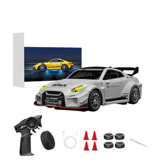 D43-02 1:43 Scale 2.4G Full Proportional 4WD Alloy RC Drift Car with Gyro System, Silent Bearings, Adjustable Speed & LED Lights for Adults, High Speed Remote Control Racing Car - color: Q10/Gray, size: D43-02