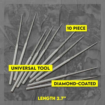 SE 10-Piece Diamond-Coated Tapered Bead Reamer Set - 2-¾ Inch Length, ⅛-Inch Shank, Compatible with Rotary Tools - Ideal for Jewelry Making, Crafts, and More - DF83611