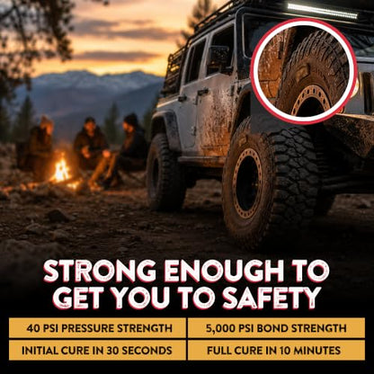 GlueTread Full-Size 4x4 Sidewall Tire Repair Kit | Sidewall Tire Patch Kit Puncture Repair Kit for Off-Road 4x4 Vehicles | Improved Rubber Formula No Accelerator Needed 10 Minutes Curing Time