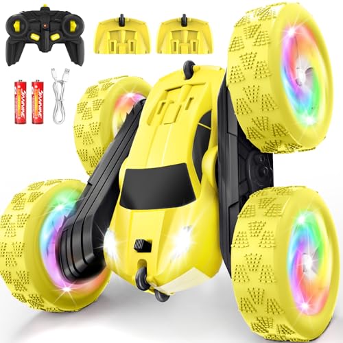 Remote Control Car, Outdoor Toys RC Cars for Kids Ages 6-12, 4WD Double Sided Stunt Vehicle with Upgraded USB-C Modular Batteries, 5 6 7 8 9 10+ Year Old Boy Birthday Yellow - color: Yellow