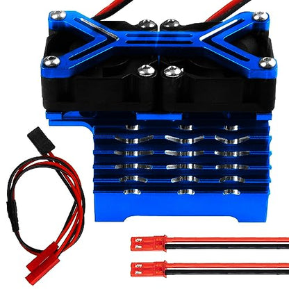 Motor Heatsink Dual Cooling Fan 40-42mm Compatible with 1/7 1/8 Arrma Traxxas RC Car Fit 4068 4074 4082 4268 4274 Motors (Blue) - color: Blue