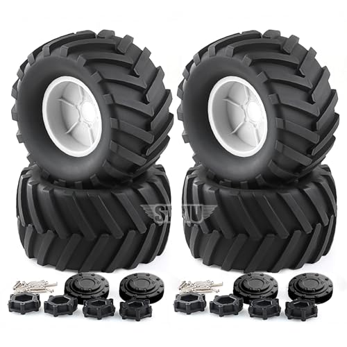 RC Monster Truck Tires and 17mm&14mm Hex Wheels Rims Rubber Buggy Tyres for 1/8&1/7 Scale Off Road Truck Car Kaiju Tmaxx E-Revo 3.3 Arrma Kraton 6S Typhon 3S HPI Redcat Traxxas Maxx (White) - color: White