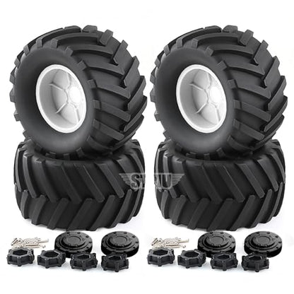 RC Monster Truck Tires and 17mm&14mm Hex Wheels Rims Rubber Buggy Tyres for 1/8&1/7 Scale Off Road Truck Car Kaiju Tmaxx E-Revo 3.3 Arrma Kraton 6S Typhon 3S HPI Redcat Traxxas Maxx (White) - color: White
