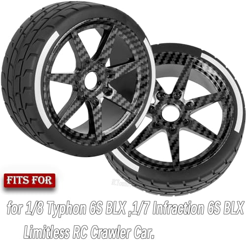 RC Tires Highway Tires Wheels for 1/8 Typhon 6s BLX / 1/7 Infraction 6S BLX,Limitless,Rc Highway Tires Wheels,Carbon Surface Truck Tires,RC Wheels and Tires(4PCS) - color: Black Carbon Fibre( 4pcs)