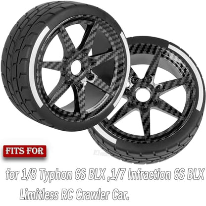 RC Tires Highway Tires Wheels for 1/8 Typhon 6s BLX / 1/7 Infraction 6S BLX,Limitless,Rc Highway Tires Wheels,Carbon Surface Truck Tires,RC Wheels and Tires(4PCS) - color: Black Carbon Fibre( 4pcs)